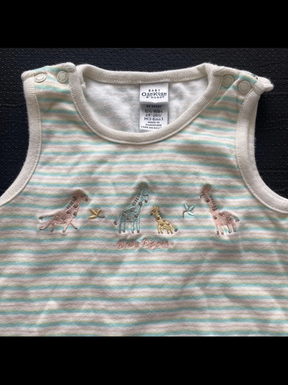 Vintage OshKosh B'gosh Baby White and Light Blue Striped Onesie
